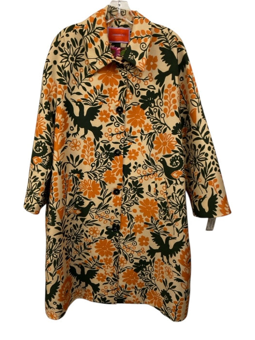 La Double J Size Est L Tan multi Wool Blend Long Sleeve Button Front Floral Coat Tan multi / Est L
