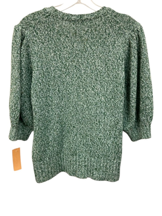 Ann Mashburn Size L Green Cotton Blend V Neck 1/2 Sleeve Ribbed Accents Sweater Green / L