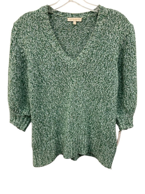 Ann Mashburn Size L Green Cotton Blend V Neck 1/2 Sleeve Ribbed Accents Sweater Green / L