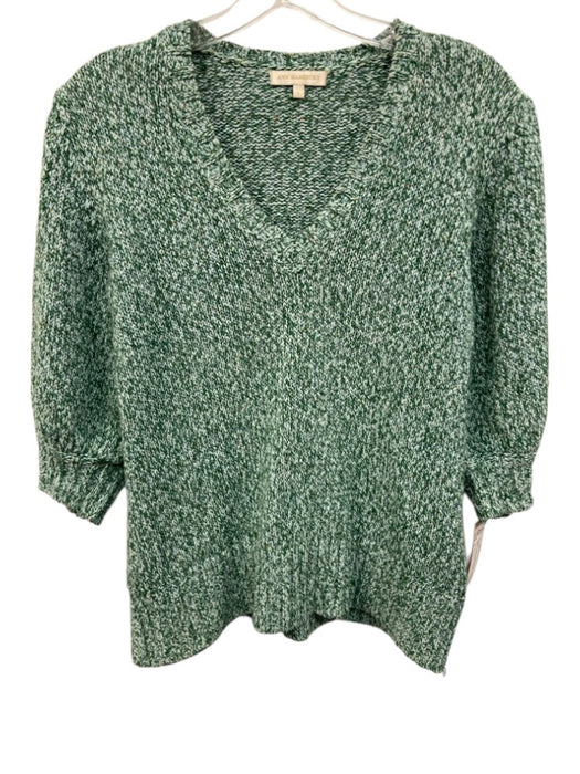 Ann Mashburn Size L Green Cotton Blend V Neck 1/2 Sleeve Ribbed Accents Sweater Green / L