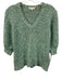 Ann Mashburn Size L Green Cotton Blend V Neck 1/2 Sleeve Ribbed Accents Sweater Green / L