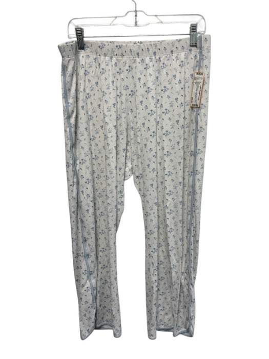 Lake Size L White & Baby Blue Cotton Blend Floral Boat Neck Pants Set White & Baby Blue / L