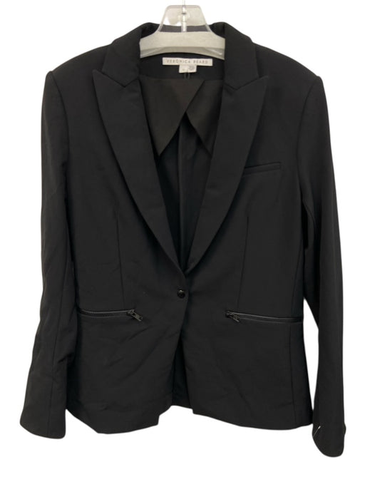 Veronica Beard Size 10 Black Nylon Blend One Button Lapels Long Sleeve Blazer Black / 10