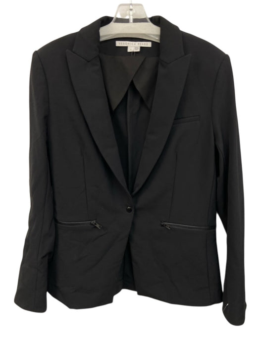 Veronica Beard Size 10 Black Nylon Blend One Button Lapels Long Sleeve Blazer Black / 10