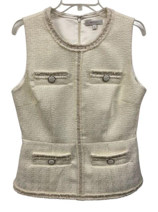 Milly Size L Cream Polyester Tweed Zip Back Vest Cream / L