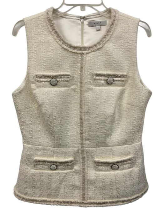 Milly Size L Cream Polyester Tweed Zip Back Vest Cream / L