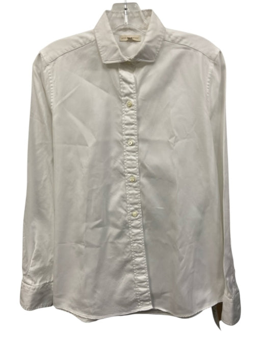 Ann Mashburn Size L White Cotton Button Front Long Sleeve Collared Top White / L