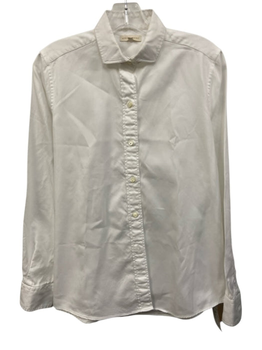 Ann Mashburn Size L White Cotton Button Front Long Sleeve Collared Top White / L