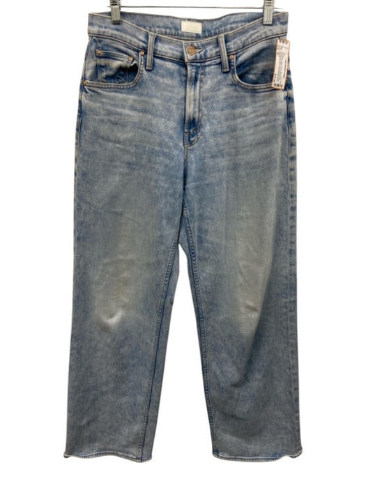 Mother Size 28 Blue Wash Cotton Blend Zip & Button Whiskering Wide Leg Jeans Blue Wash / 28