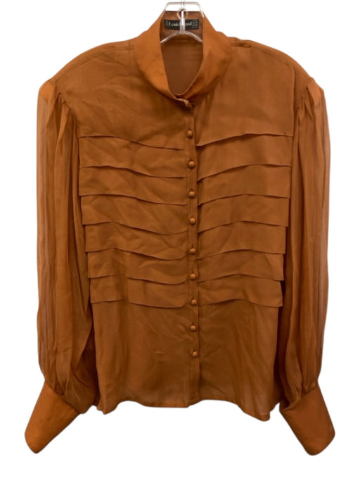 Louis Feraud Size 10 Orange Silk & Viscose Button Front Pleated Long Sleeve Top Orange / 10