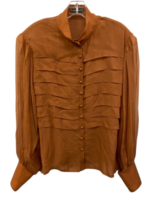 Louis Feraud Size 10 Orange Silk & Viscose Button Front Pleated Long Sleeve Top Orange / 10