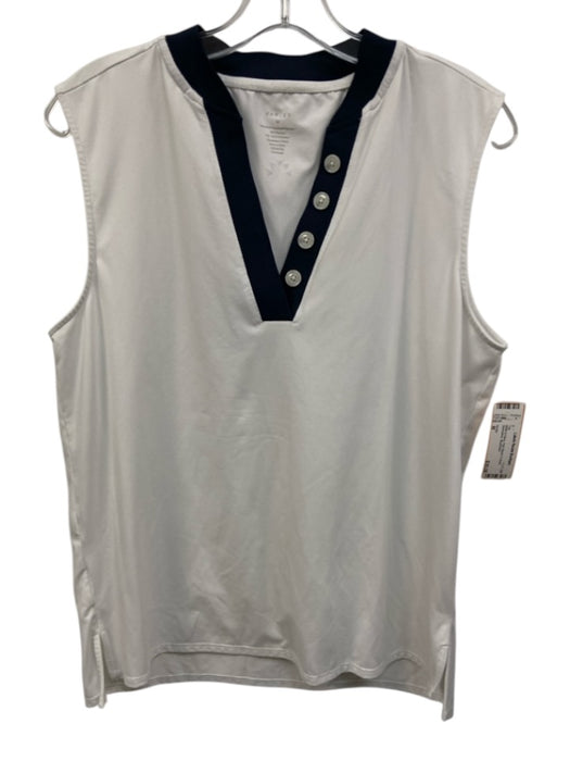 Varley Size M White & Navy Poly Blend V Neck Sleeveless Top White & Navy / M