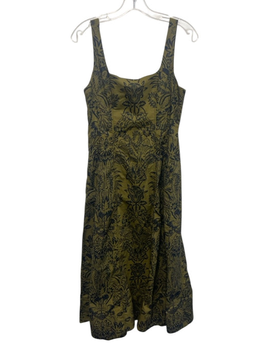 Ulla Johnson Size 8 Green & Black Cotton Sleeveless All Over Print Dress Green & Black / 8