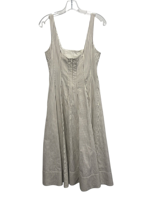 Staud Size 8 White & Black Cotton Striped Sleeveless Back Zip Fit & Flare Dress White & Black / 8