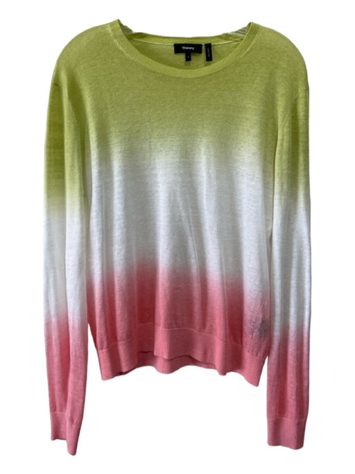Theory Size L Pink, Green, White Linen & Viscose Ombre Long Sleeve Thin Knit Top Pink, Green, White / L