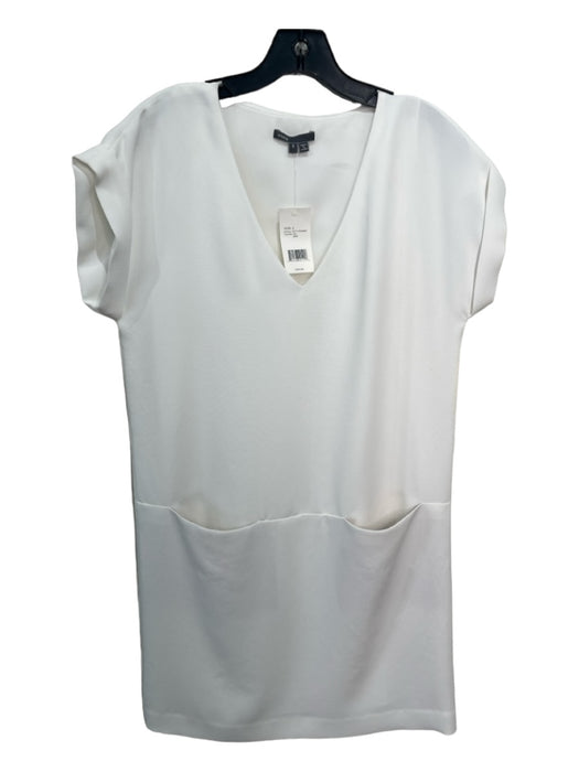 Vince Size S White Polyester V Neck Drop Shoulder Shift front pocket Dress White / S