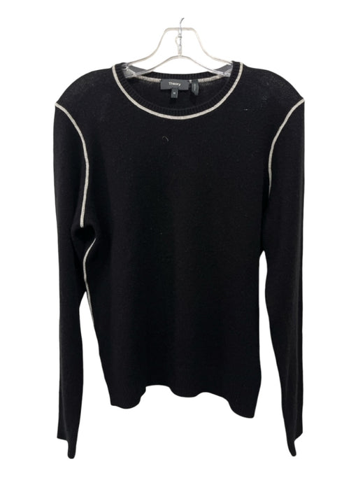 Theory Size M Black & White Cahsmere Stitch Detail Crew Neck Sweater Black & White / M