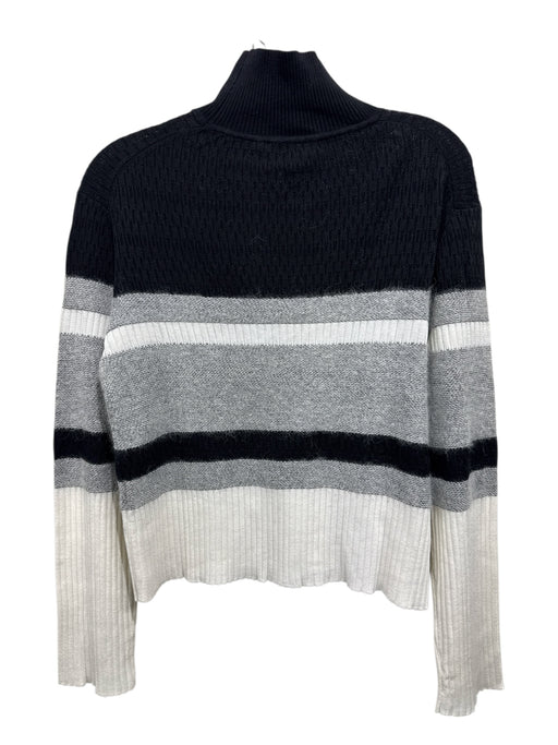 Theory Size L Black, Gray, White Long Sleeve Horizontal Stripe Fuzzy Sweater Black, Gray, White / L
