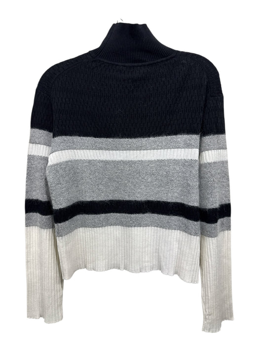 Theory Size L Black, Gray, White Long Sleeve Horizontal Stripe Fuzzy Sweater Black, Gray, White / L