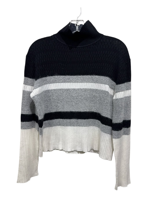 Theory Size L Black, Gray, White Long Sleeve Horizontal Stripe Fuzzy Sweater Black, Gray, White / L