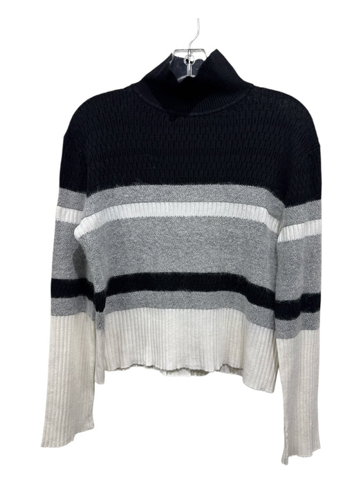 Theory Size L Black, Gray, White Long Sleeve Horizontal Stripe Fuzzy Sweater Black, Gray, White / L