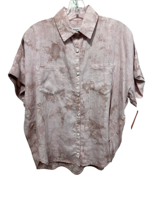 Etica Size XS Pink Linen Blend Tie Dye Short Sleeve Button Up Shirt Top Pink / XS