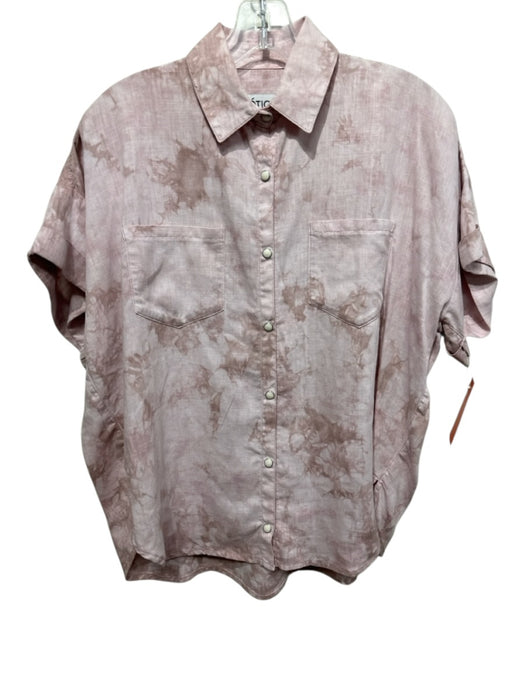 Etica Size XS Pink Linen Blend Tie Dye Short Sleeve Button Up Shirt Top Pink / XS