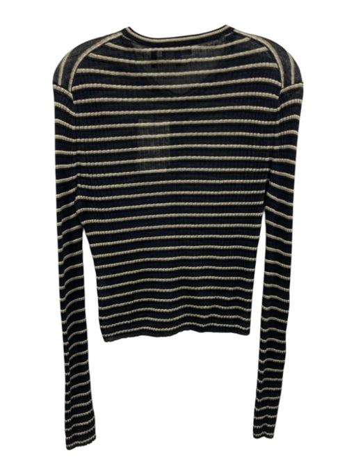 Theory Size M Navy Blue & Beige Linen & Viscose Long Sleeve Stripe Cardigan Navy Blue & Beige / M