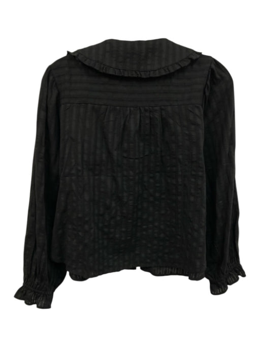 Pilcro Size S Black Cotton Long Sleeve Peter Pan Collar Buttons Ruffle Top Black / S