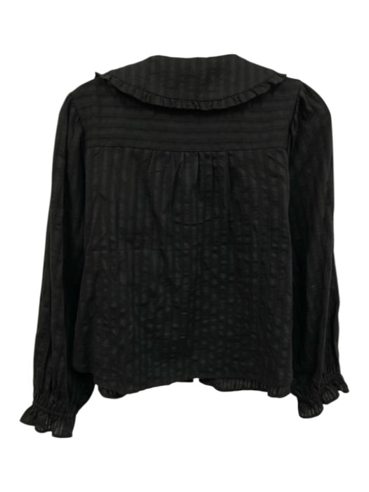 Pilcro Size S Black Cotton Long Sleeve Peter Pan Collar Buttons Ruffle Top Black / S