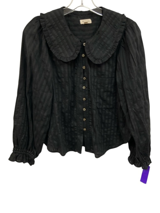 Pilcro Size S Black Cotton Long Sleeve Peter Pan Collar Buttons Ruffle Top Black / S