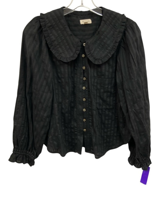 Pilcro Size S Black Cotton Long Sleeve Peter Pan Collar Buttons Ruffle Top Black / S