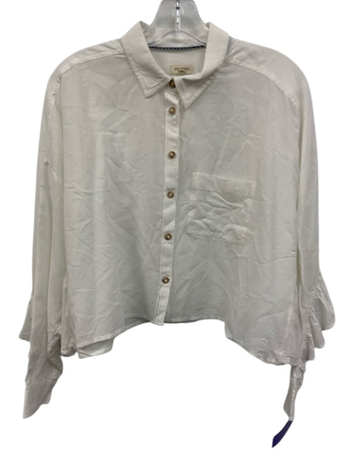 Pilcro Size XS White Cotton & Viscose 3/4 Sleeve Buttons Collar Top White / XS