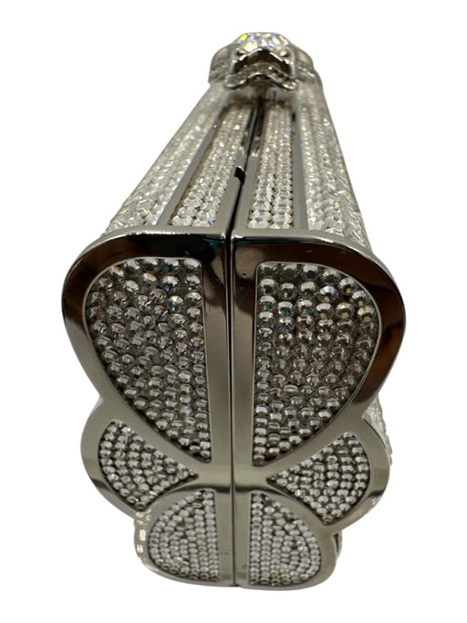 Judith Leiber Silver Rhinestone Push Clasp Bedazzled Clutch Shoulder Bag Silver / Mini