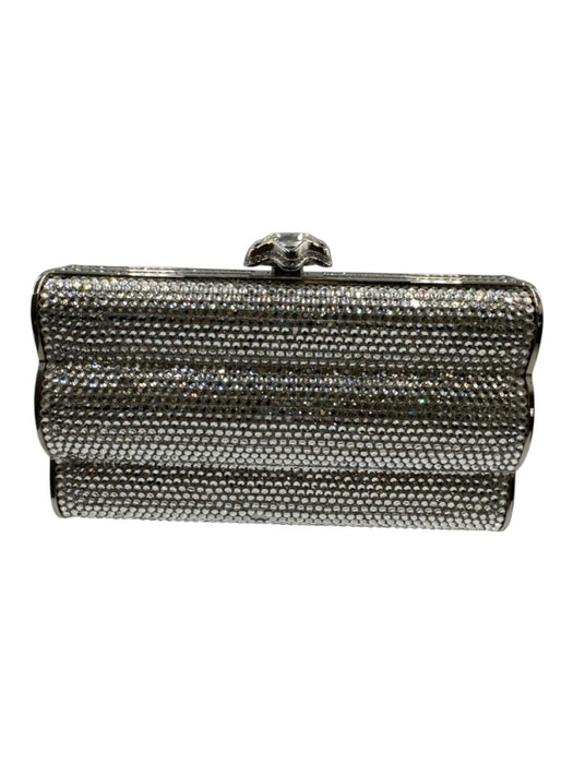 Judith Leiber Silver Rhinestone Push Clasp Bedazzled Clutch Shoulder Bag Silver / Mini