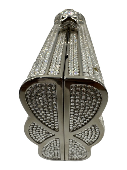 Judith Leiber Silver Rhinestone Push Clasp Bedazzled Clutch Shoulder Bag Silver / Mini