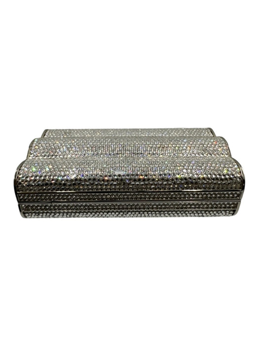 Judith Leiber Silver Rhinestone Push Clasp Bedazzled Clutch Shoulder Bag Silver / Mini