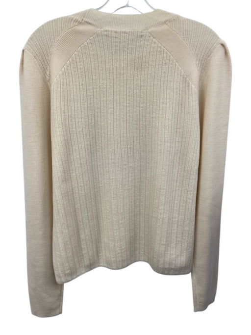 Veronica Beard Size Medium Cream White Wool Long Sleeve Ribbed Knit Sweater Cream White / Medium
