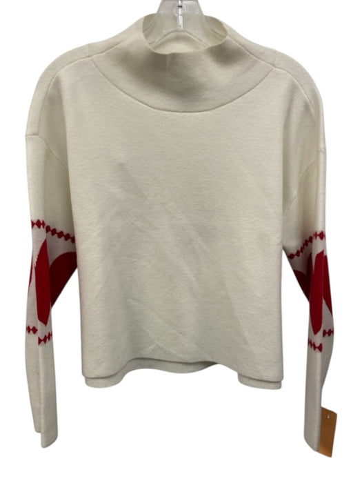 Maeve Size XSP White & Red Viscose Blend Long Sleeve Hearts Mock Neck Sweater White & Red / XSP