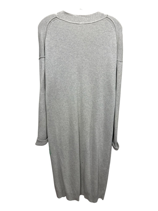 Free People Size L Gray Cream Cotton Blend Ribbed Knit Duster Cardigan Jacket Gray Cream / L