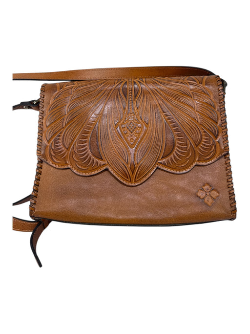 Patricia Nash Brown Leather Tooled Flap Closure Crossbody Adjustable Strap Bag Brown