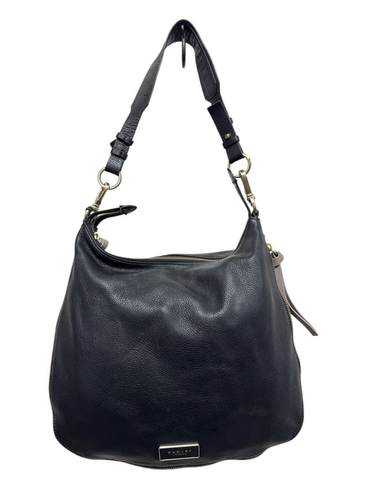 Radley London Black Leather Gold Tone Hardware Zipper Detail Shoulder Bag Black
