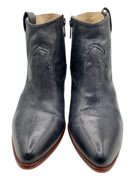 Frye Shoe Size 9M Black & Brown Leather Upper Almond Toe Block Heel Booties Black & Brown / 9M