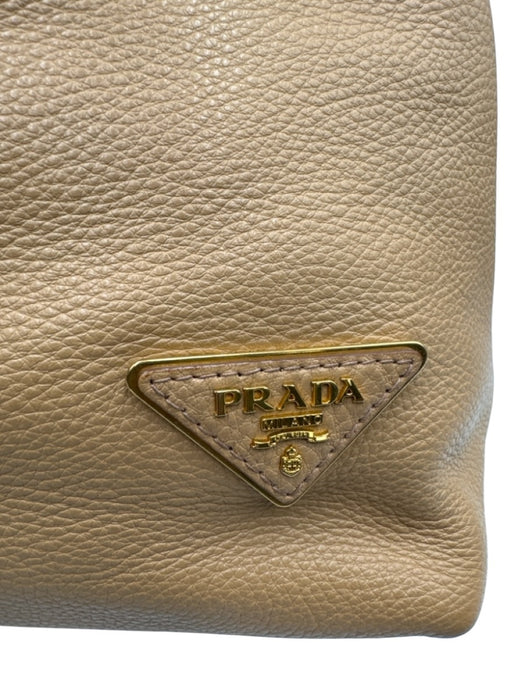 Prada Beige & Gold Grain Leather Zip Close Logo Shoulder Strap Side Zip Bag Beige & Gold / Medium