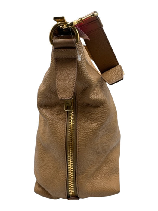 Prada Beige & Gold Grain Leather Zip Close Logo Shoulder Strap Side Zip Bag Beige & Gold / Medium