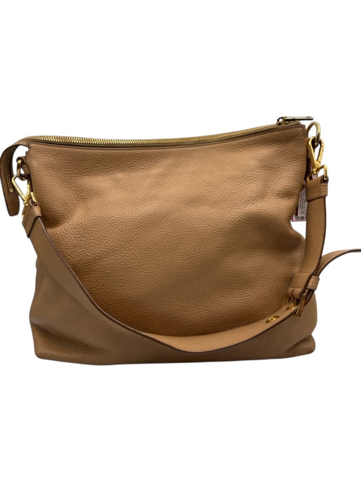 Prada Beige & Gold Grain Leather Zip Close Logo Shoulder Strap Side Zip Bag Beige & Gold / Medium