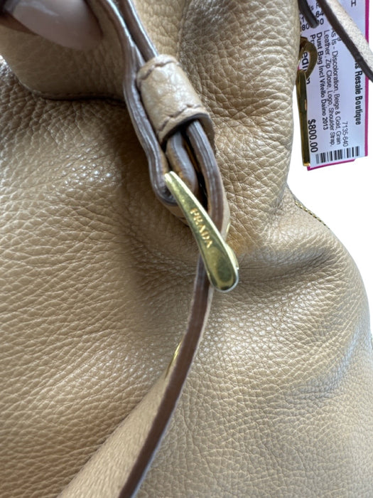 Prada Beige & Gold Grain Leather Zip Close Logo Shoulder Strap Side Zip Bag Beige & Gold / Medium
