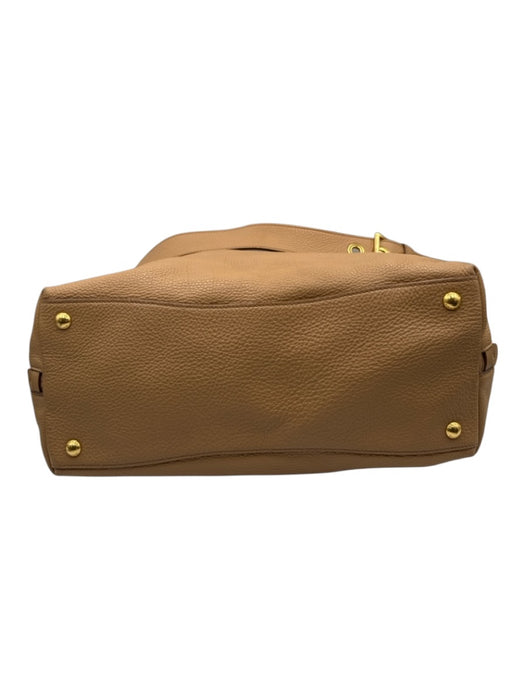 Prada Beige & Gold Grain Leather Zip Close Logo Shoulder Strap Side Zip Bag Beige & Gold / Medium