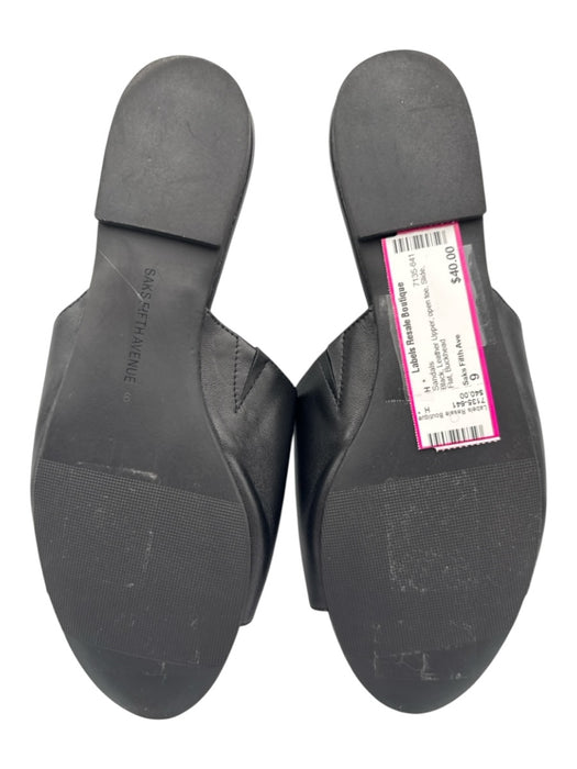 Saks Fifth Ave Shoe Size 9 Black Leather Upper open toe Slide Flat Sandals Black / 9