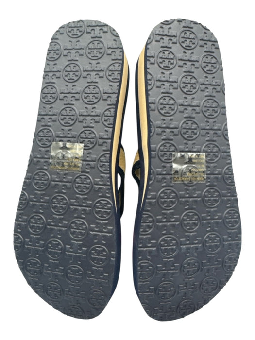 Tory Burch Shoe Size 9 Navy Blue & Beige Foam Thong Logo Stripe Platform Sandals Navy Blue & Beige / 9